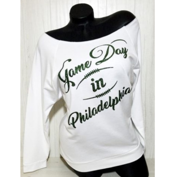 Philadelphia Game Day on a White Sweatshirt with Shiny Lettering. - Picture 2 of 4